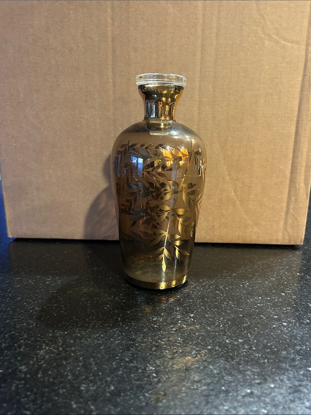 Vintage Gold Leaf Amber Decorative Glass Decanter Art Deco Barware